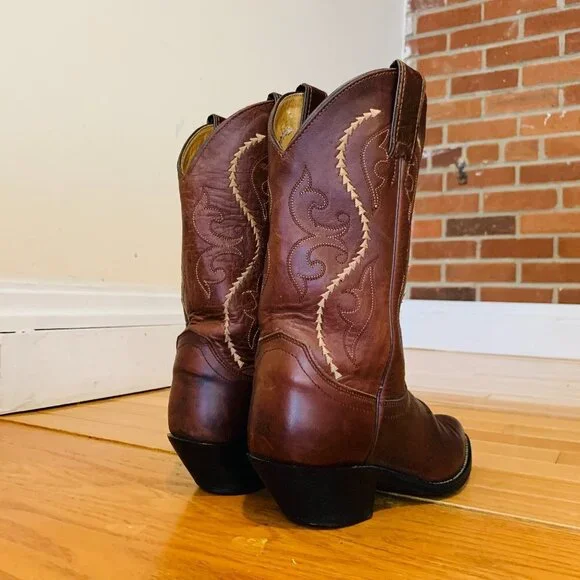 Vintage Justin Cowboy Boots Size 6 B Leather USA Made Western Rich Brown - Picture 2 of 16
